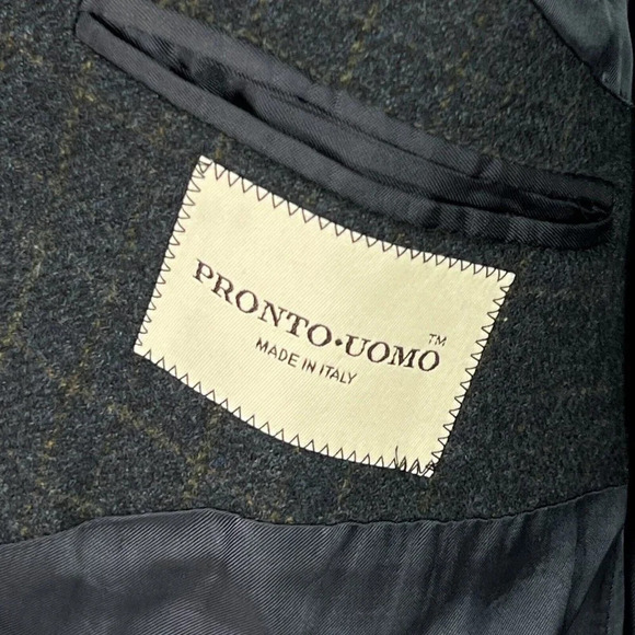 PRONTO-UOMO ZEGNA Wool Cashmere Sports Coat Blazer Charcoal Blue Plaid Size 46L - Picture 7 of 11